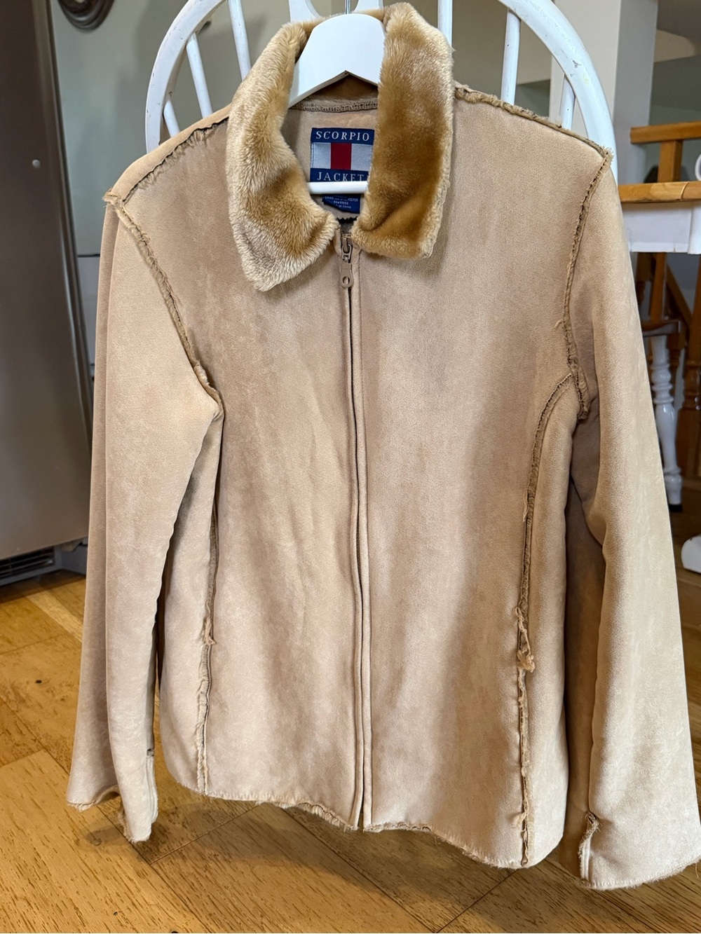 Women's Tan Faux-Shearling Zip Front Coat